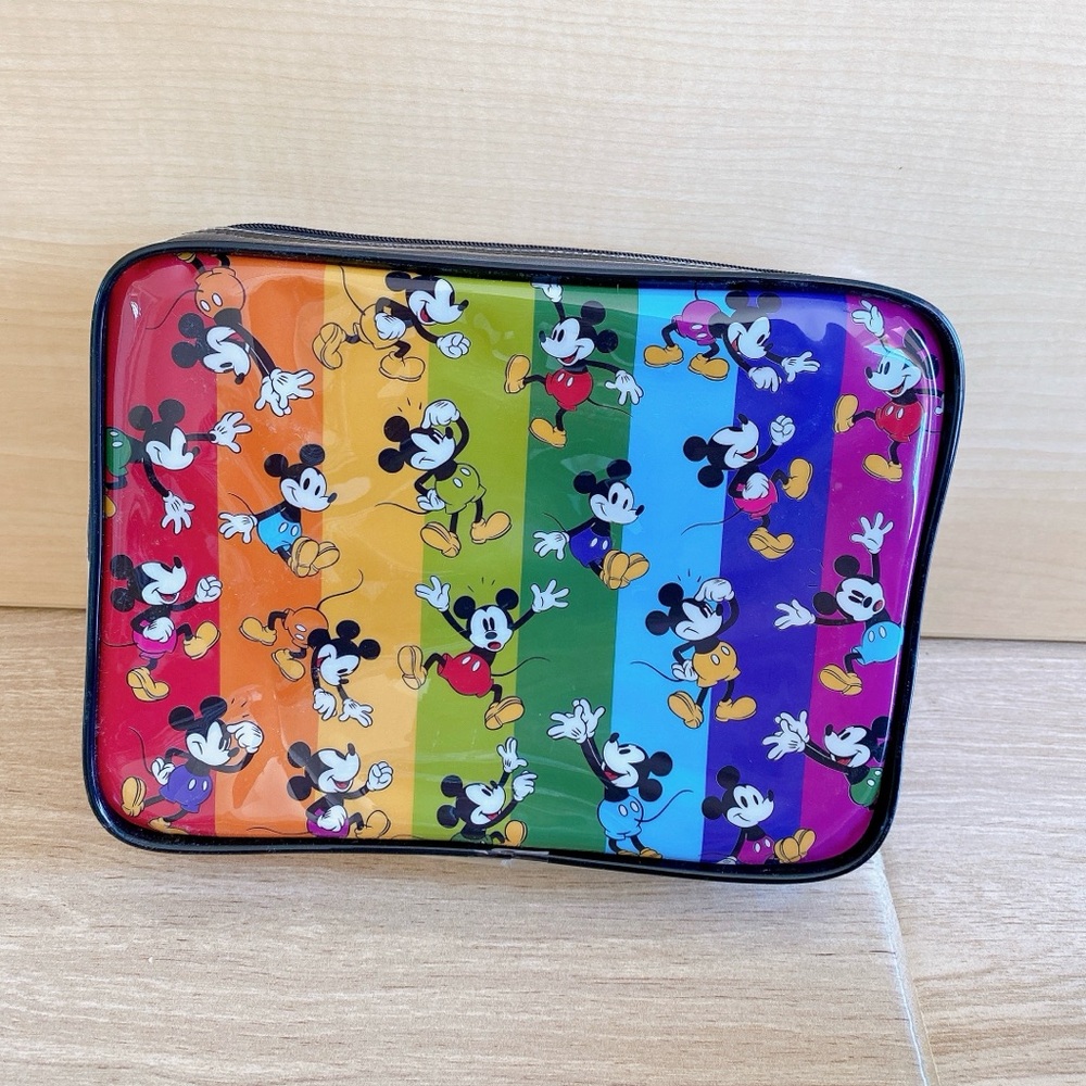 NWT Disney Mickey Mouse Rainbow Vinyl Clear Pouch/Travel Toiletry Bag